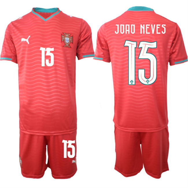 Men's Portugal Team #15 João Neves Red 2026 World Cup Home Soccer Jersey Suit
